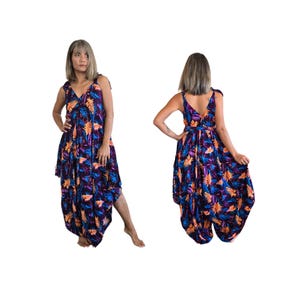 Womens Tropical Wide Leg Jumpsuit With Pockets And Belt, Swimsuit Cover Up, Boho Festival Fashion, One Size, Plus Size