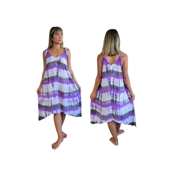 Short Tie Dye Dress With Pockets And Adjustable Shoulder String One Size Fits S-XL