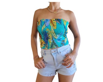 Tropical Hawaiian Tube Top Bandeau Crop Top Resort Beach Wear One Size Fits XS-XL