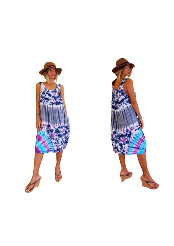 Tie Dye Boho Umbrella Sundress With Pockets Beach Cover Up One Size Fits S-XL