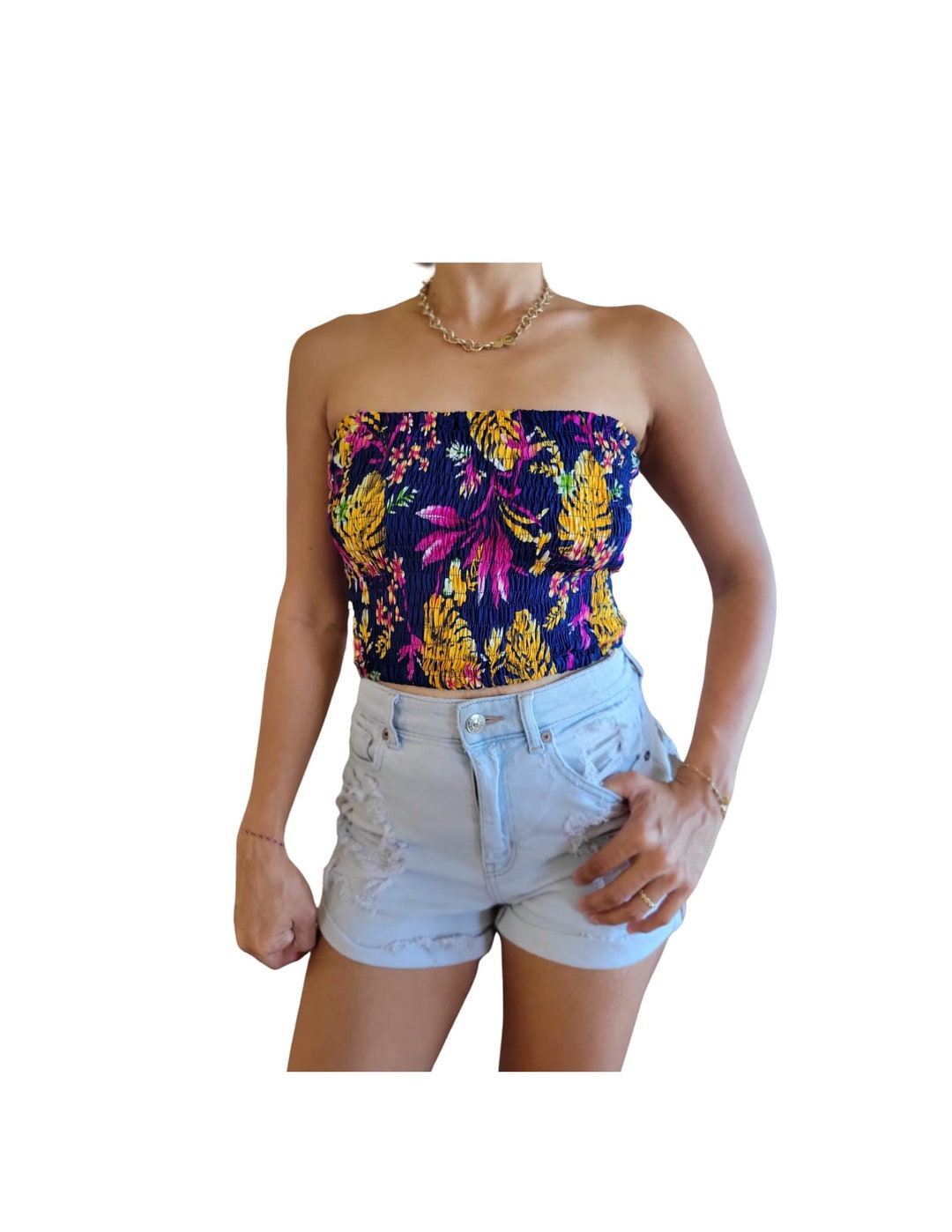 Tropical Hawaiian Tube Top Bandeau Crop Top Resort Beach Wear One Size