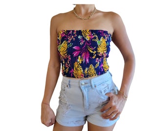 Tropical Hawaiian Tube Top Bandeau Crop Top Resort Beach Wear One Size Fits XS-XL