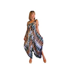 Womens Tie Dye Wide Leg Jumpsuit With Pockets And Belt, Swimsuit Cover Up, Boho Festival Fashion, One Size, Plus Size