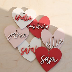 Valentine's Day Name Tags / Wooden Heart Name Tags / Wooden Name Labels / Wooden Gift Labels / Valentines day basket tags / new tags