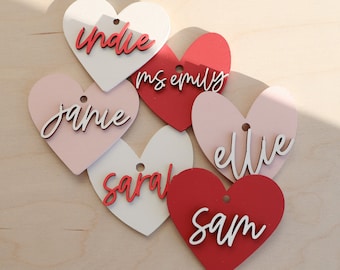 Valentine's Day Name Tags / Wooden Heart Name Tags / Wooden Name Labels / Wooden Gift Labels / Valentines day basket tags / new tags