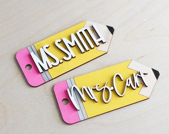 Back to School Gifts | Teacher Gift Tags | Wooden Apple Pencil Name Tags | Wooden Name Labels |  Wooden Gift Labels | Teacher Gifts