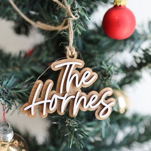 Personalized Family Ornament, Personalized Christmas Ornaments 2024, Initial ornament, last name ornament, boho minimalist ornament, shiplap