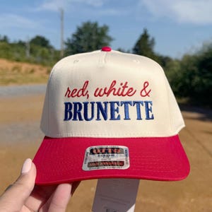 Red White And Brunette Embroidered Trucker Cap, July 4th Embroidery Hat, USA Trucker Hat, American Cap, Religious Gift,Independence Day