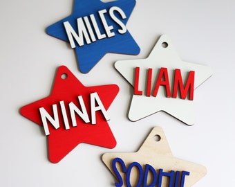 Custom USA Flag Star Name Tags |  Laser Cut USA Star Tags | Gift Basket Tag - Custom Name Tags | 4th of July Decor | Custom Holiday Decor