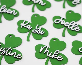 Etichetta trifoglio, etichetta trifoglio, etichette per cestini di San Patrizio, decorazioni per il giorno di San Patrizio, etichetta personalizzata, etichette per il giorno di San Patrizio, trifoglio fortunato