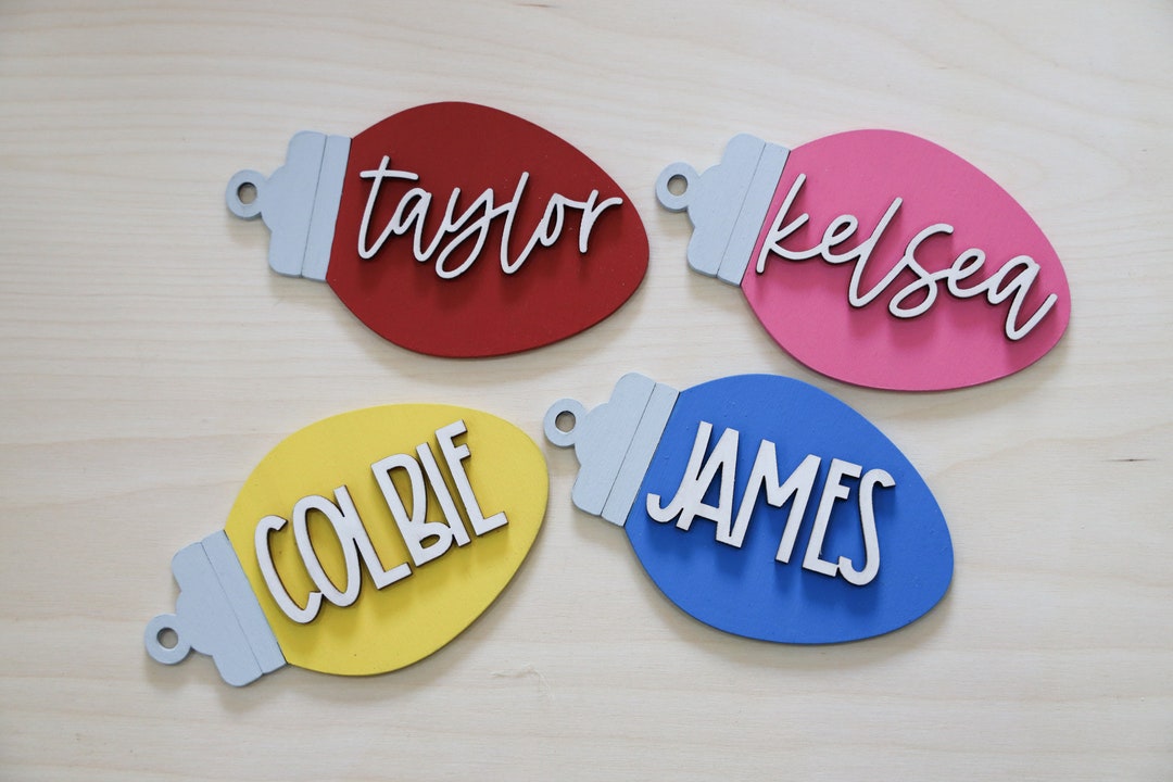 Christmas Lights Name Tags / Wooden Name Tags / Stocking Tags