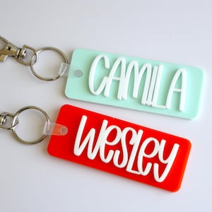 Custom Name Keychain  Bag tag| Retro Acrylic Key| Backpack Name Tag | Diaper Bag Tag| Kids Personalized Keyring Gift Birthday gift