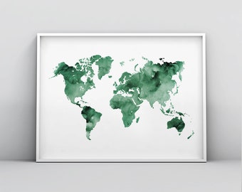 Green World Map Etsy