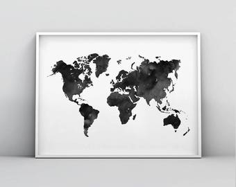 Black And White World Map Etsy
