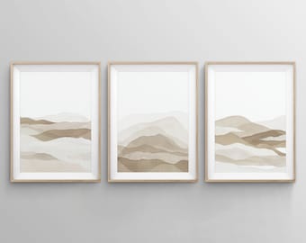 3 Piece Art Prints, Beige Print, Set of 3 Piece Neutral Wall Art, Large Abstract Painting, Wall Art Prints, Minimalist Earth Tone Poster Art