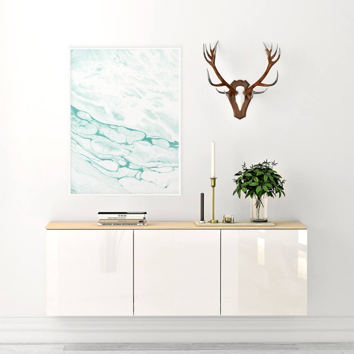 Mint Green Art Mint Green Wall Art Green and Grey Print Etsy