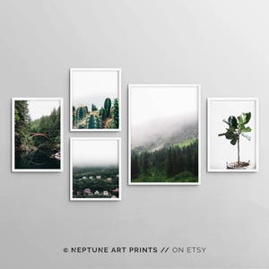 Greenery Poster Bundle, Tropical Print Set, Green Forest Set, Set of 5, Modern Gallery Wall Art, Cactus Printable Posters, Digital Download