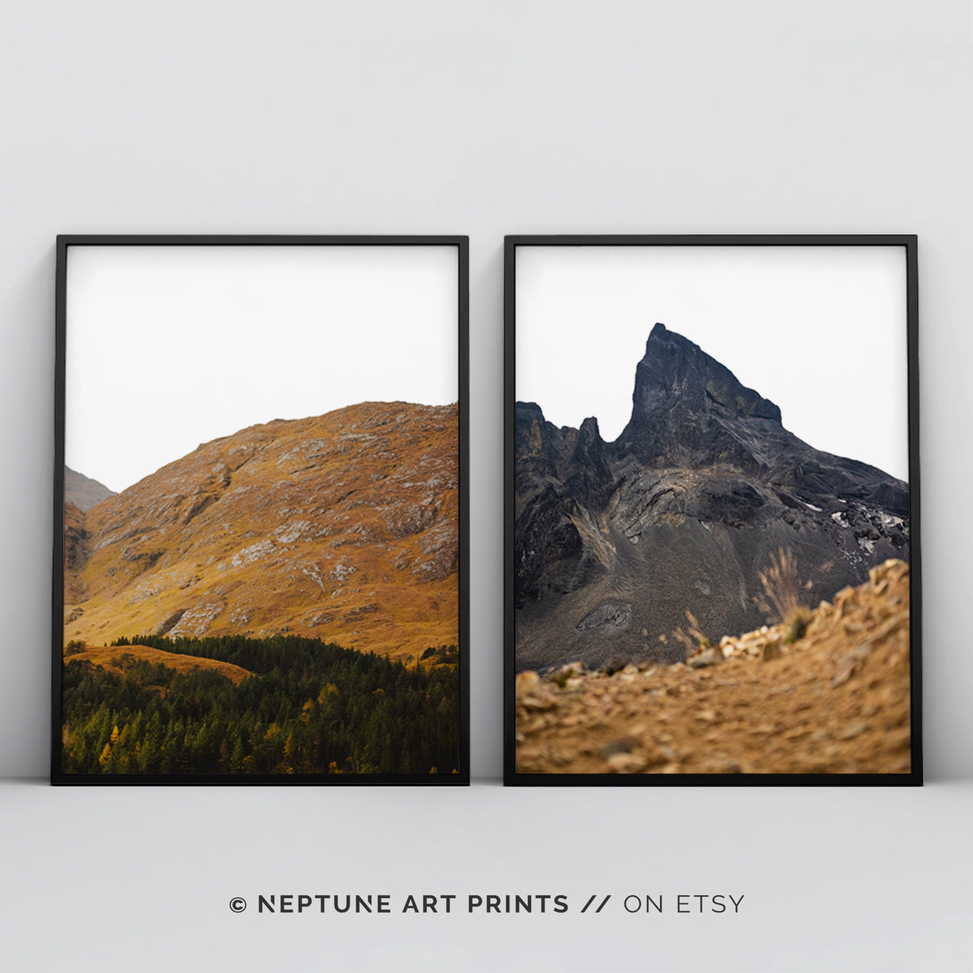 Set of 2 Piece Minimalistic Mountain Landscape Wall Art