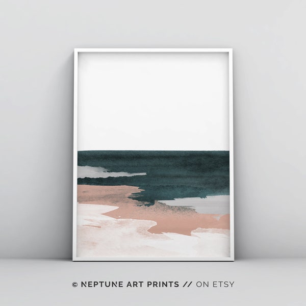 Abstract Waves Art, Printable Wall Art, Abstract Ocean, Green Pink Wall Art, Green Decor, Abstract Painting, Minimalist Art, Large Wall Art