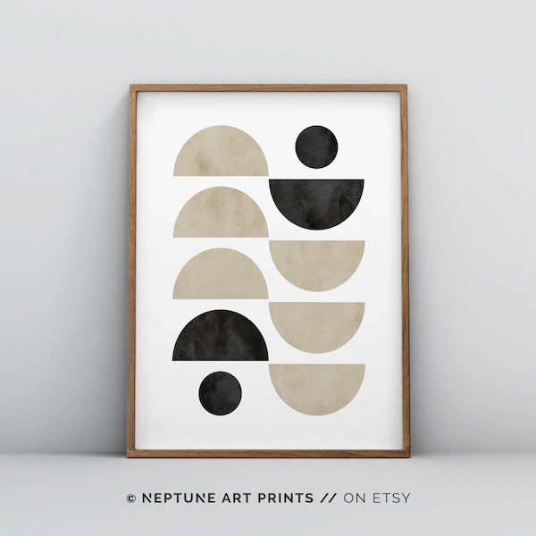 Printable Wall Art, Geometric Wall Art, Black and Beige Art, Neutral Wall Art, Nordic Prints, Minimalistic Mid Century Art Prints Poster