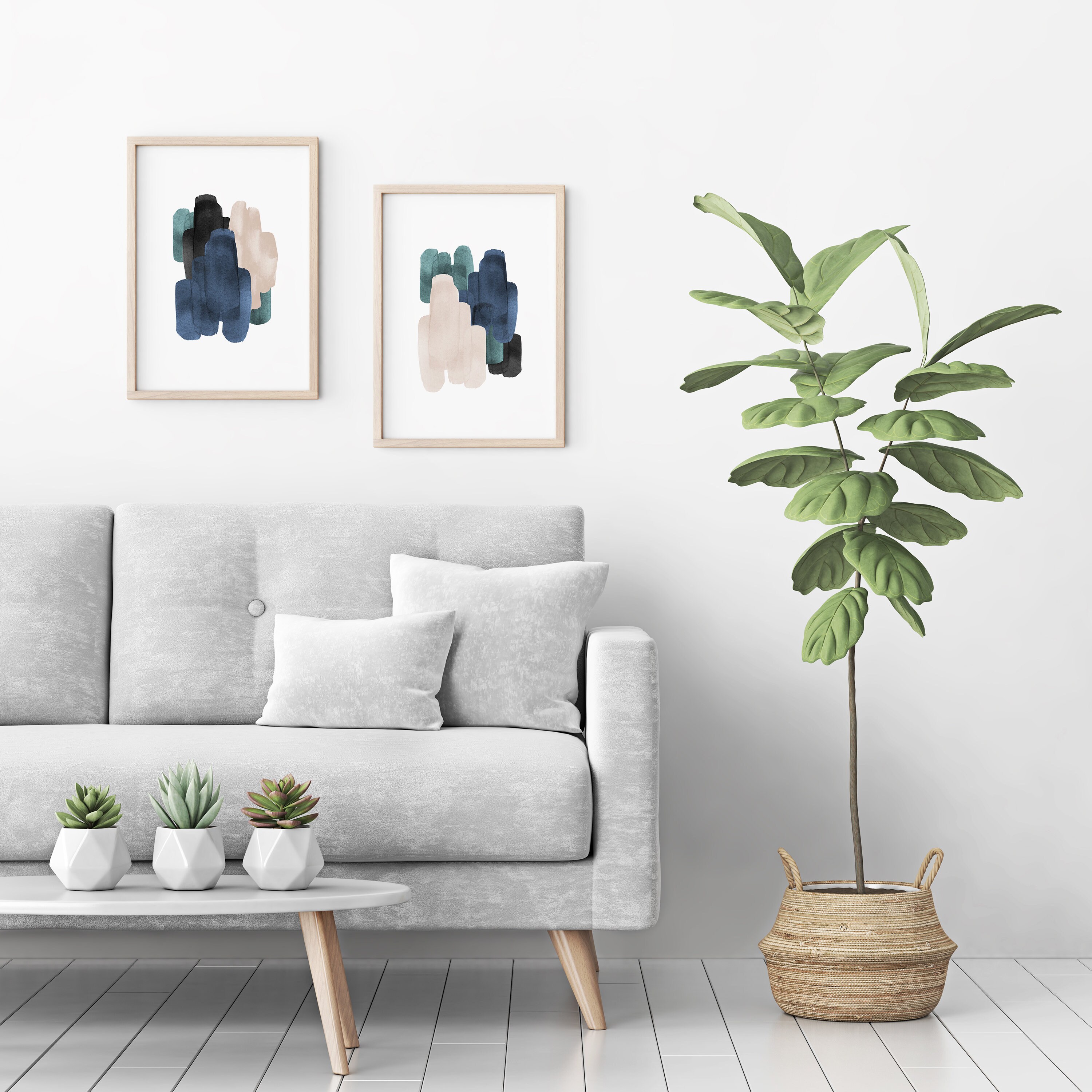 3 Piece Blue Art Blue Wall Art Bedroom Wall Art Abstract | Etsy