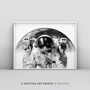 Space Wall Art, Nasa Wall Art, Astronaut, Space Poster Wall Art, Modern Space Art, Photography, Black and White Outer Space Instant Download