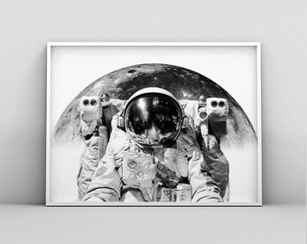 Space Wall Art, Nasa Wall Art, Astronaut, Space Poster Wall Art, Modern Space Art, Photography, Black and White Outer Space Instant Download
