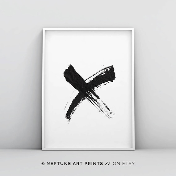 Black and White X Wall Art Brush Stroke Cross Print Modern Etsy