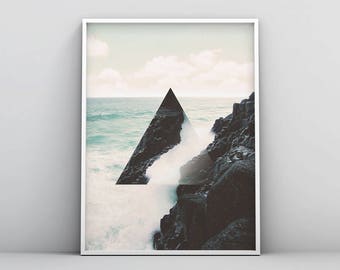 Abstract Ocean Printable, Abstract Coastal Print, Teal Ocean Print, Modern Ocean Print, Modern Ocean Printable, Wall Art, Geometric Triangle