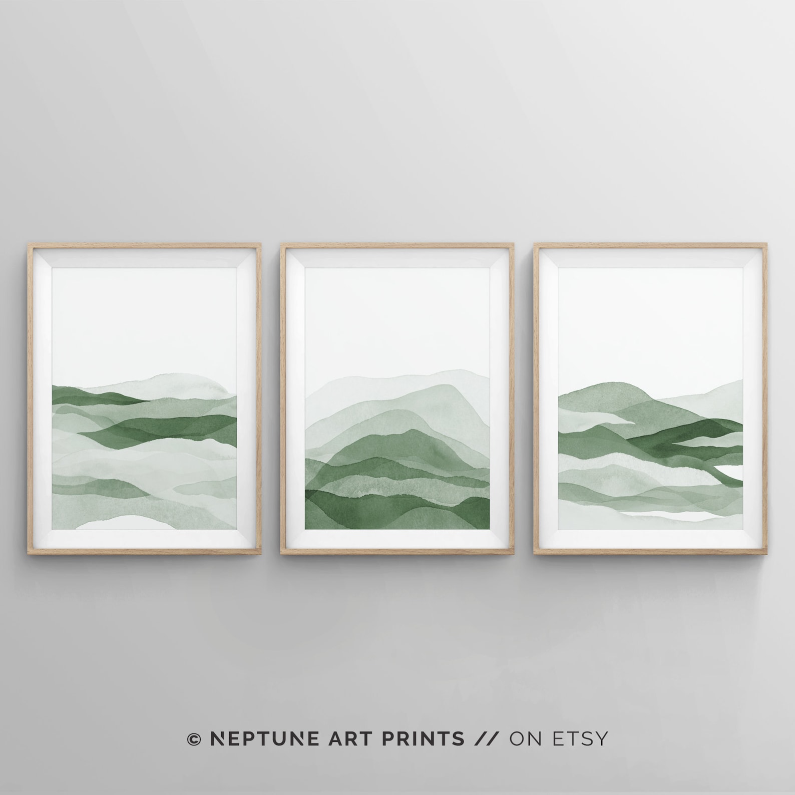 3 Piece Sage Green Wall Art Abstract Forest Green Painting Etsy