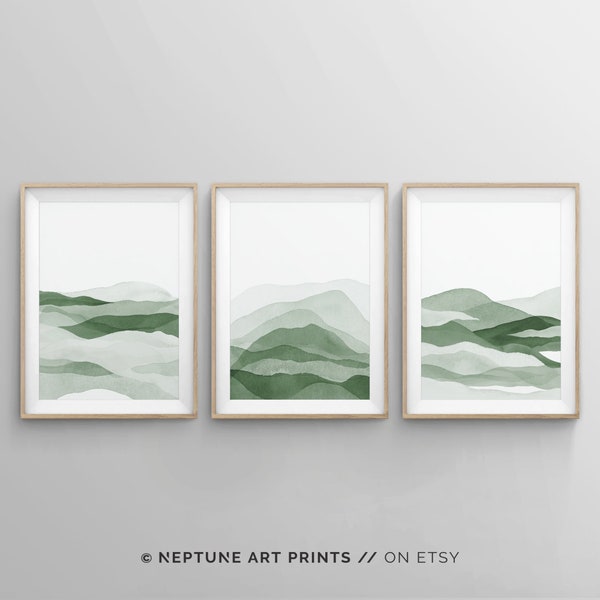 3 Piece Sage Green Wall Art, Abstract Forest Green Painting, Wall Art Prints, Instant Digital Download, Minimalist Poster Printable Art