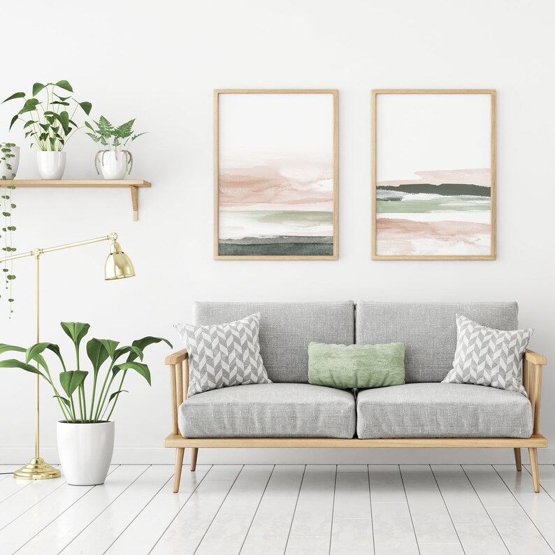 Blush Pink and Grey Abstract Art Watercolor Printable Art - Etsy