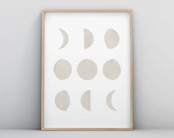 Phases of the Moon Abstract Earth Neutral Tone Wall Art Print La Lunar Moon Poster Mid Century Modern Wall Art Moon Phases Digital Printable