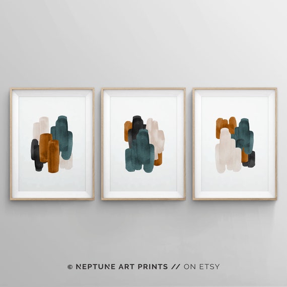Set of 3 Prints, Living Room Wall Art, Abstract Art, Green and Rust Wall Art, Neutral Print Set, Printable Print Set, Three Prints, 24x36