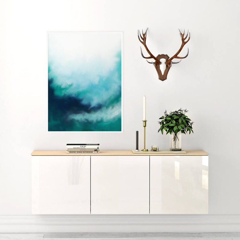 Modern Teal Wall Art Abstract Teal Print Teal Watercolour Etsy