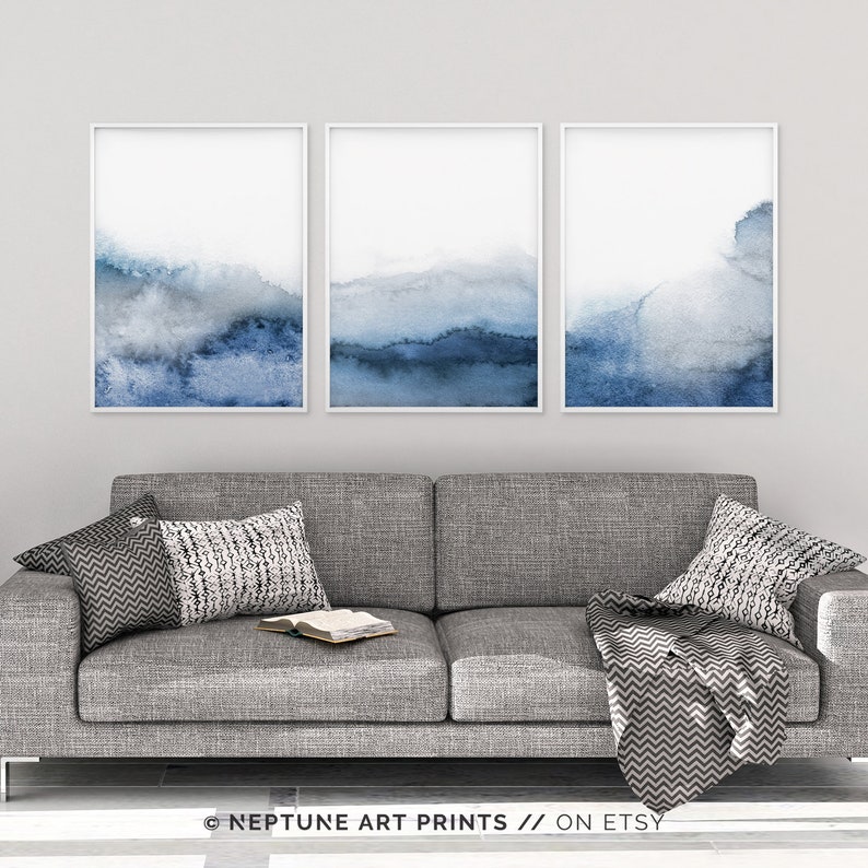 Set of 3 Blue Gray Wall Art Printable Abstract Art Blue Grey Etsy