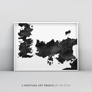 Westeros Mappa Poster, Game of Thrones Mappa, Wall Art, Watercolor Map, GoT Poster, Seven Kingdoms Map, Winterfell, House Stark, Ghiaccio e Fuoco