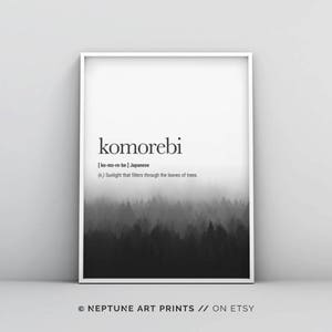 Komorebi Definition Prints, Japanese Definition Wall Art, Peaceful Definition, Quote Prints, Zen Poster, Mindfulness Print, Japanese Meaning