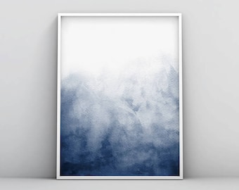 Navy Blue Watercolour Printable Indigo Artwork, Minimalist Print, Abstract Blue Wall Art, Royal Blue, Abstract Poster, Dark Blue Home Decor