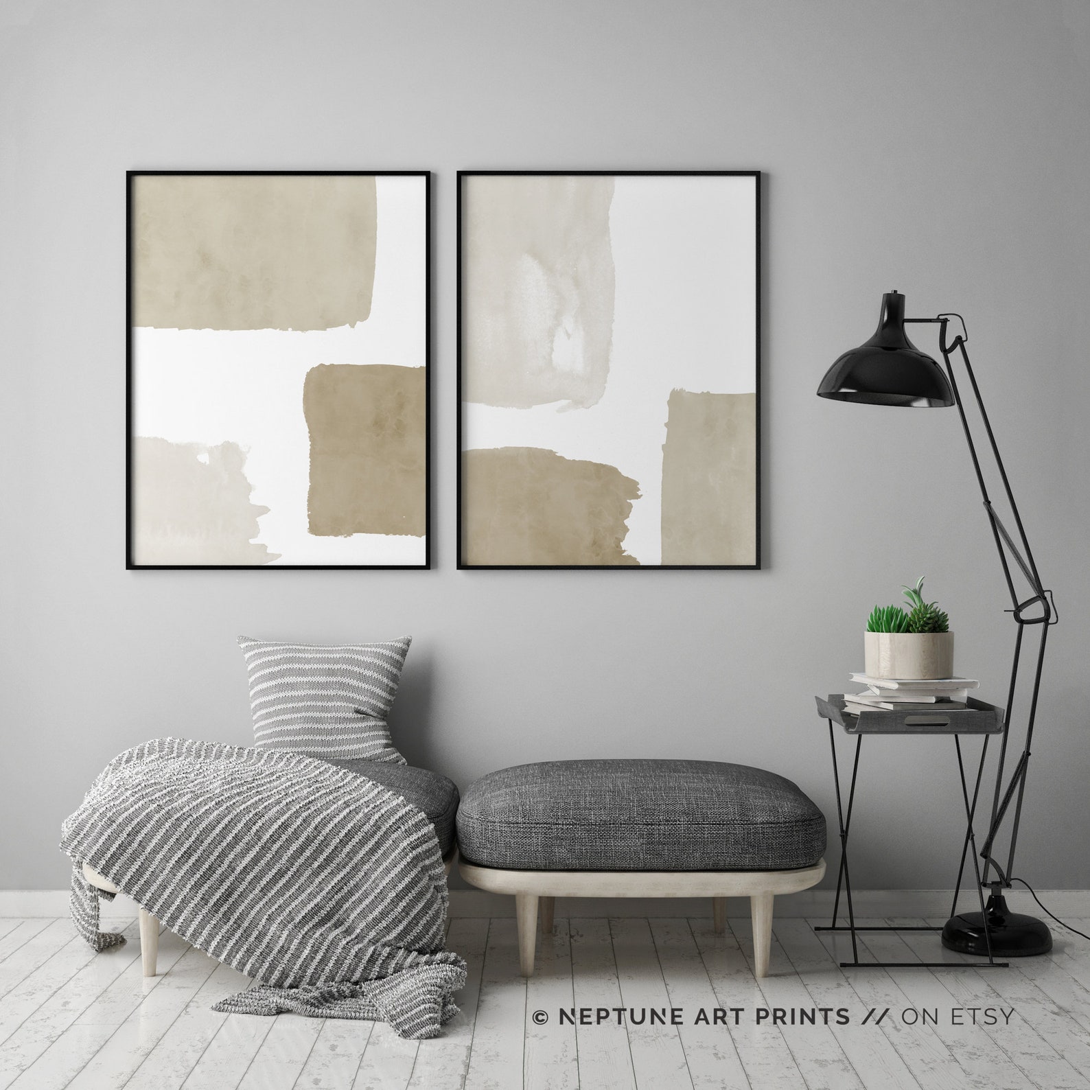 Mid Century Beige Modern Wall Art, Set of 2 Neutral Printable Wall Art ...