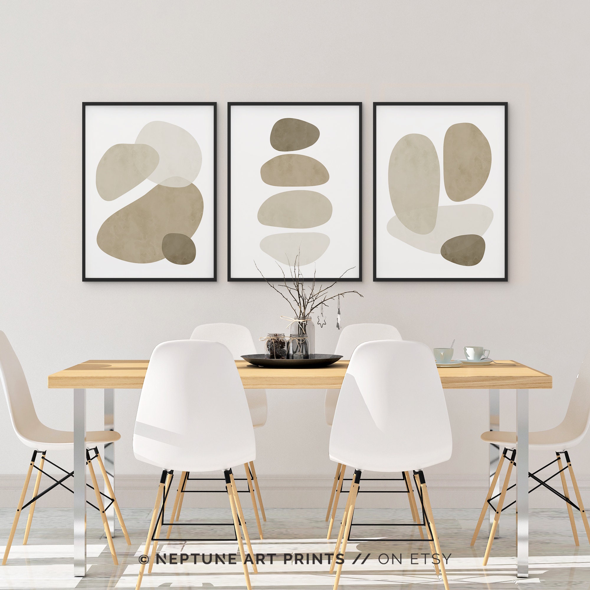 3 Piece Beige Boho Wall Art Poster Print Abstract Mid Century - Etsy