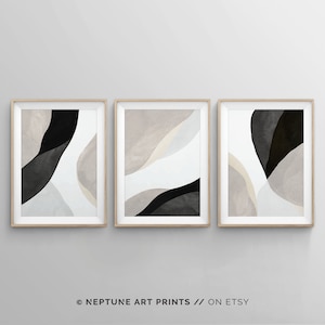 Bedroom Wall Art, Black and White Wall Art, 3 Piece Art Prints, Abstract Poster Set, Neutral Wall Art, Living Room Art, Set of 3 Prints