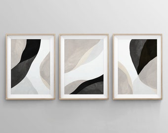 Bedroom Wall Art, Black and White Wall Art, 3 Piece Art Prints, Abstract Poster Set, Neutral Wall Art, Living Room Art, Set of 3 Prints