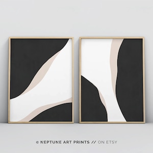 2 stuk kunst aan de muur, zwart-wit kunst, abstracte kunst aan de muur, minimalistische kunst aan de muur, grote kunst aan de muur, afdrukbare kunst, set van 2 prints, Scandinavisch