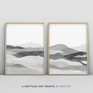 2 Piece Black and White Abstract Watercolour Wall Art Painting, Wall Art Prints, Instant Digital Download, Minimalist Poster Printable Art