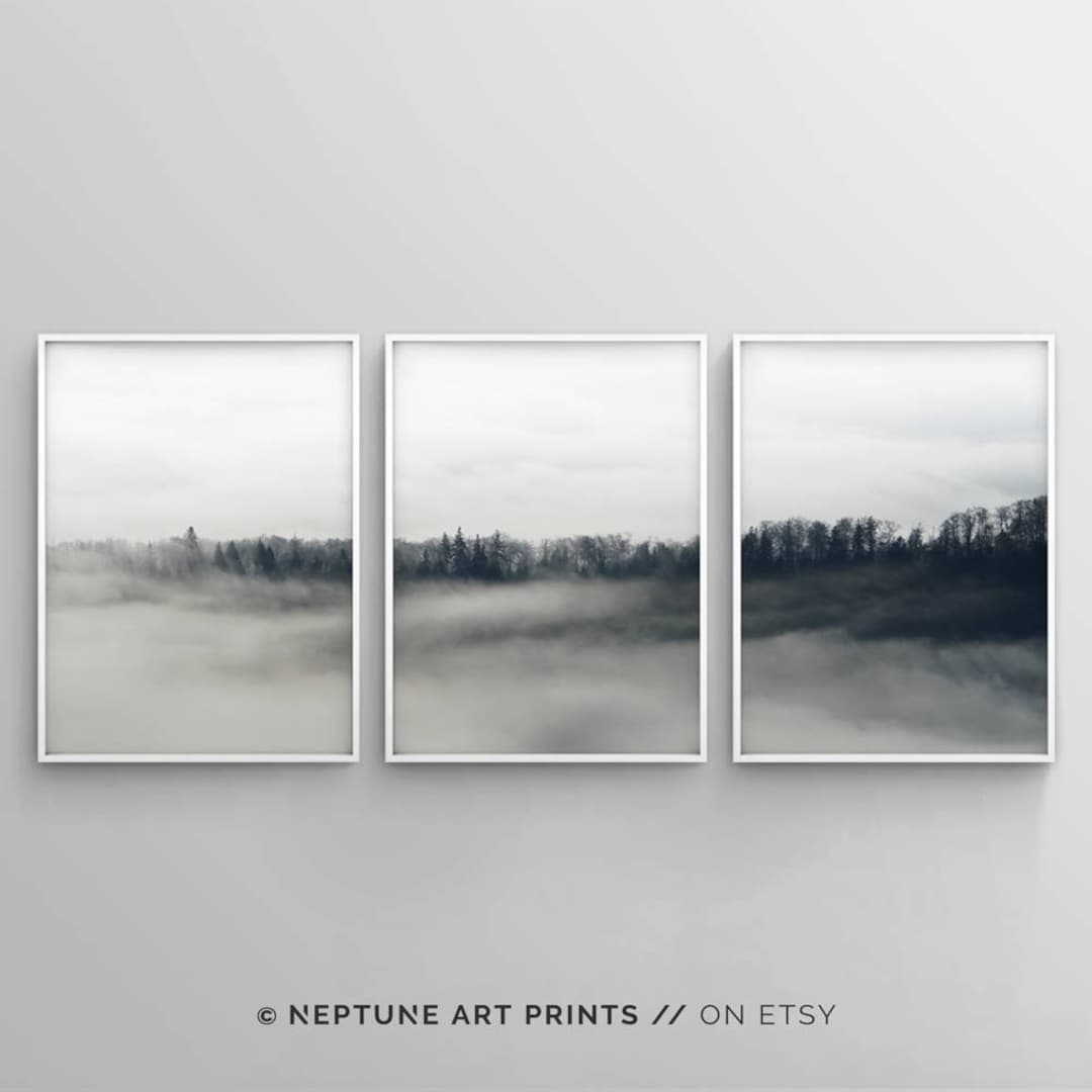 3 Piece Wall Art, Set of 3 Minimalist Forest Printable Wall Art, Blue ...