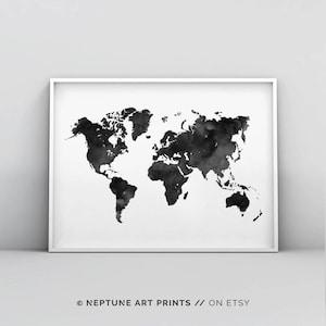 Weltkarte Wandkunst, Weltkarte Poster, Aquarell, Weltkarte Druck, schwarz und weiß Weltkarte, skandinavischen Druck, Karte Poster druckbare Dekor