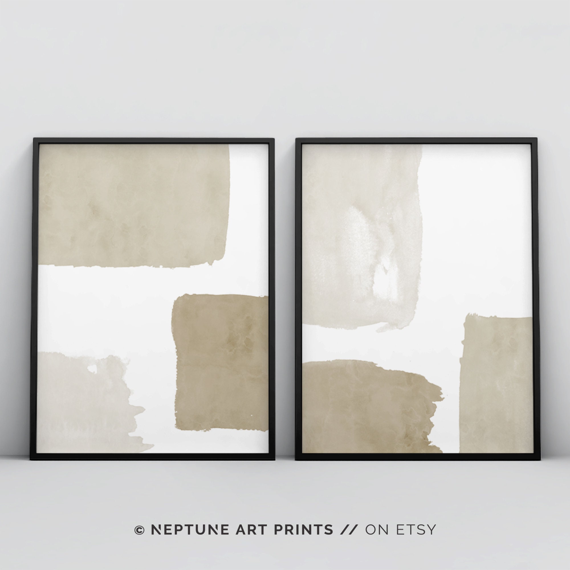 Mid Century Beige Modern Wall Art Set of 2 Neutral Printable | Etsy