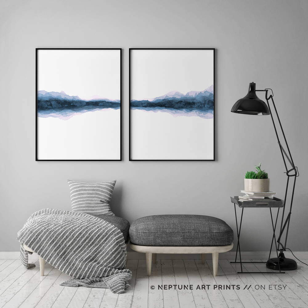 Set of 2 Blue Wall Art 2 Piece Printable Landscape Etsy