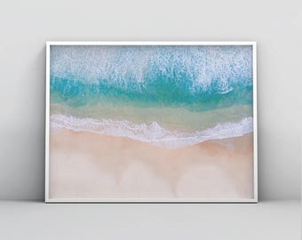 Beach Photography, Wall Art Print, Digital Download, Ocean Water Photo, Printable Large Poster, Coastal Decor, Drone Beach, Large Ocean Art